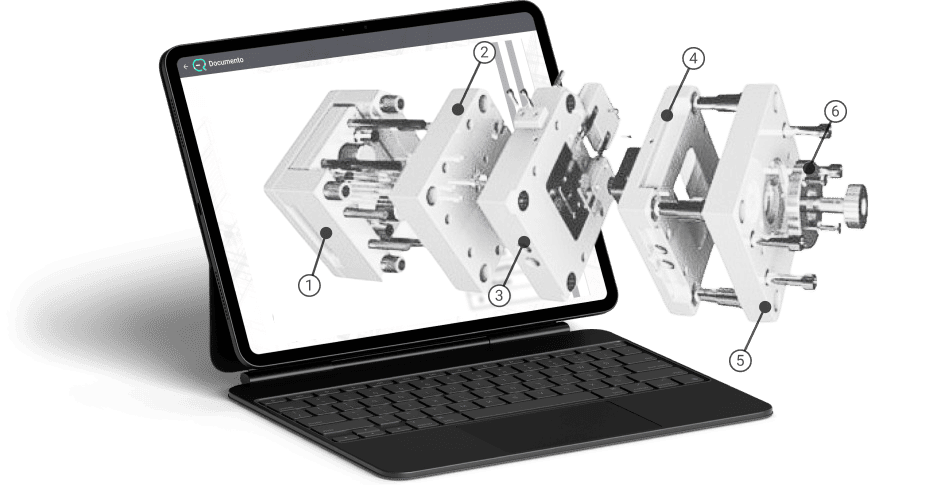 Imagen en 3D del proceso de acoplamiento de una pieza industrial.