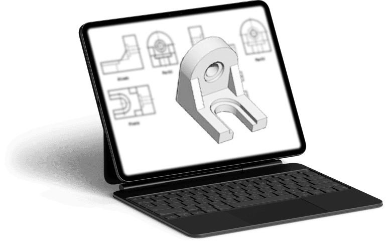 Imagen en 3D de una pieza de producción industrial