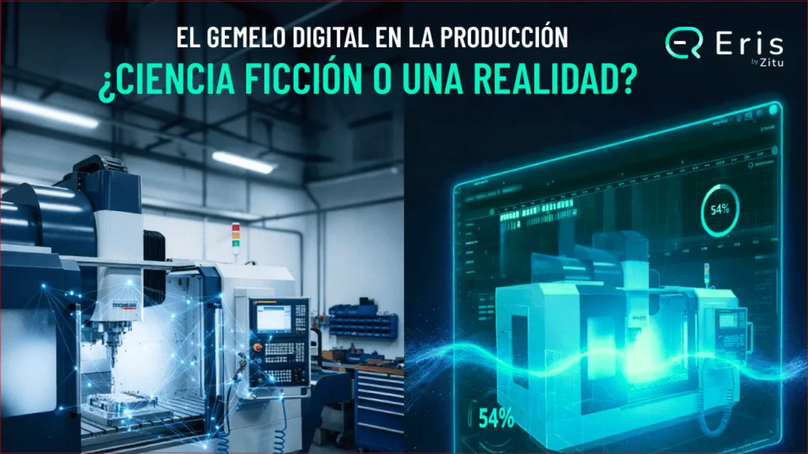 Representación visual de un Gemelo Digital aplicado a una máquina industrial, mostrando cómo una PYME puede usar datos en tiempo real para mejorar su producción.