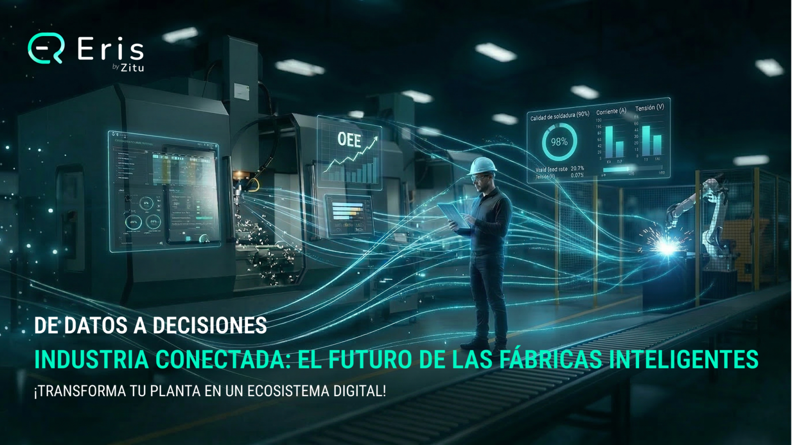 Industria inteligente con maquians CNC, soldadura, horno