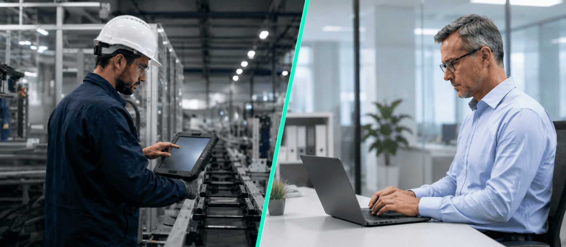 Esquema comparativo entre un sistema MES y un ERP en una planta industrial